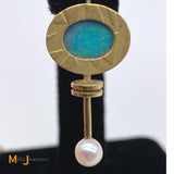 18K Yellow Gold Boulder Opal Pearl Dangle Earrings