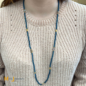 18K Yellow Gold Opal & Blue Apatite Bead Necklace