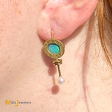18K Yellow Gold Boulder Opal Pearl Dangle Earrings