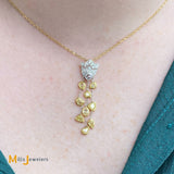 18K Yellow Gold 2ctw Yellow White Diamonds Dangle Pendant Necklace