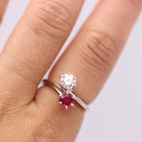 Estate .46cts Natural Ruby .56cts Diamond 14K White Gold Bypass Cocktail Ring