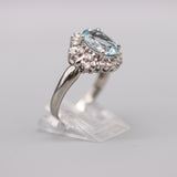 Estate 3.11cts Aquamarine .75ctw Diamonds Platinum Halo Ring
