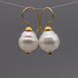 14K Yellow Gold South Sea Pearl Dangle Drop French Hook Earrings