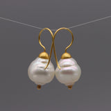 14K Yellow Gold South Sea Pearl Dangle Drop French Hook Earrings