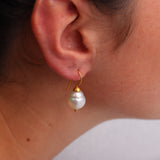 14K Yellow Gold South Sea Pearl Dangle Drop French Hook Earrings