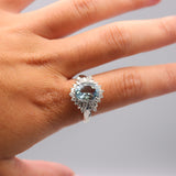 Estate 3.11cts Aquamarine .75ctw Diamonds Platinum Halo Ring