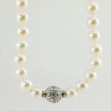 Estate Round South Sea Diamond 18K White Gold Pearl Strand