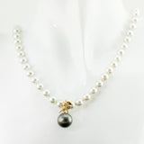 14K Yellow Gold Clasp Pendant Round Tahitian Pearl Enhancer