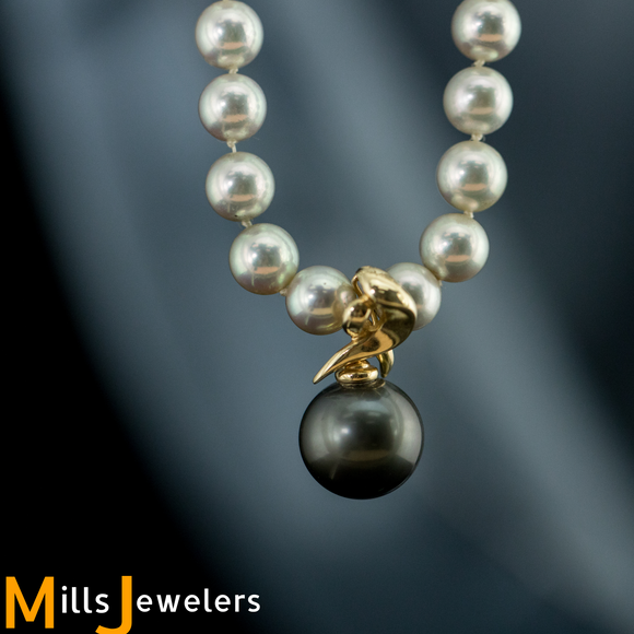 14K Yellow Gold Clasp Pendant Round Tahitian Pearl Enhancer