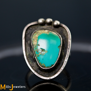 Estate Turquoise 925 Sterling Silver Ring