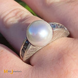 Freshwater Pearl and Alexandrite Platinum Ring Size 8.25