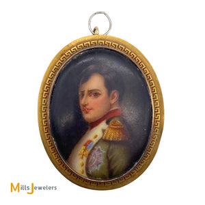 Antique 14K Yellow Gold Hand-Painted Napoleon Portrait Brooch Pin