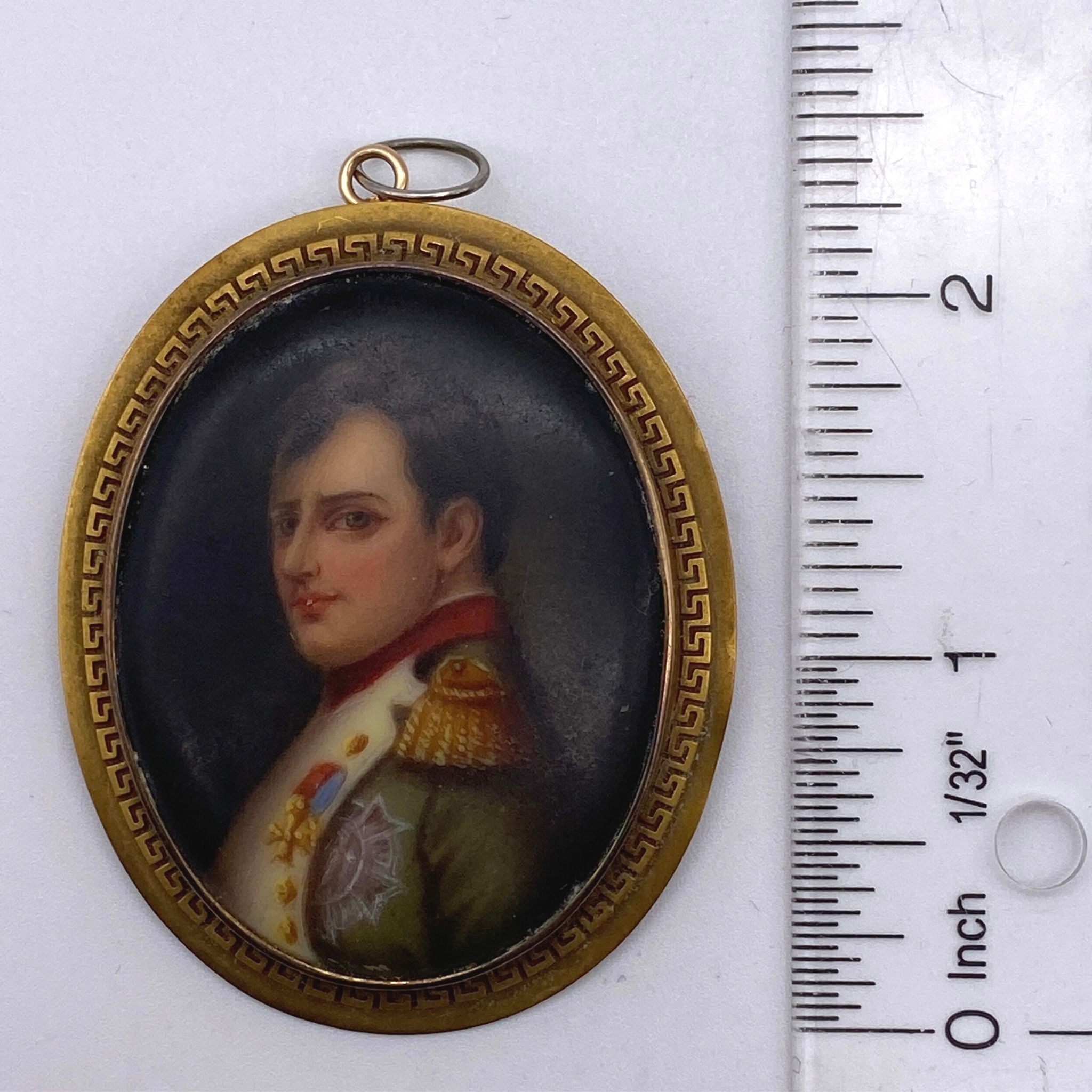 Antique 14K Yellow Gold Hand-Painted Napoleon Portrait Brooch Pin 