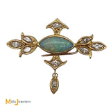 18K Yellow Gold Australian Fire Opal 0.90cts Marquise Diamond Pin