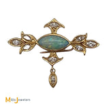 18K Yellow Gold Australian Fire Opal 0.90cts Marquise Diamond Pin