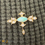 18K Yellow Gold Australian Fire Opal 0.90cts Marquise Diamond Pin