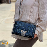 Balmain Paris Baroque Bbox Denim Blue Crossbody Handbag