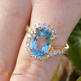 14K Yellow Gold 5.62ct Topaz 0.24ctw Diamond Cocktail Ring Size 8