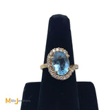14K Yellow Gold 5.62ct Topaz 0.24ctw Diamond Cocktail Ring Size 8