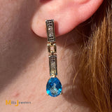Two-Tone 14K 6ct Pear-Shaped Blue Topaz 0.30ctw Diamond Dangle Earrings
