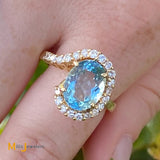 14K Yellow Gold 5.62ct Topaz 0.24ctw Diamond Cocktail Ring Size 8