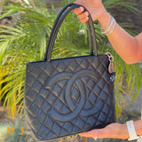 caviar reprint black leather tote bag