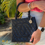 chanel reprint caviar leather tote bag black