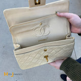 Chanel Vintage Classic Double Flap Handbag Beige