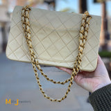 Chanel Vintage Classic Double Flap Handbag Beige