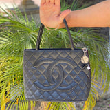 chanel caviar leather black medallion tote bag