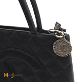 chanel reprint caviar leather silver medallion