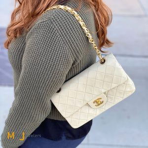 Chanel Vintage Classic Double Flap Handbag Beige