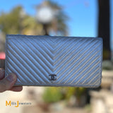 Chanel CC Silver Metallic Flap Wallet