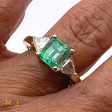 14K Yellow Gold 2.35ct Colombian Emerald Diamond Ring Size 8.25