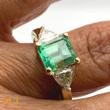 14K Yellow Gold 2.35ct Colombian Emerald Diamond Ring Size 8.25