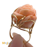 14K Yellow Gold Large Coral Flower Cocktail Ring Size 5.75