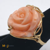14K Yellow Gold Large Coral Flower Cocktail Ring Size 5.75