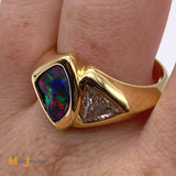 Boulder Opal Trilliant Diamond 18K Yellow Gold Cocktail Ring Size 8.75
