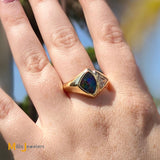 Boulder Opal Trilliant Diamond 18K Yellow Gold Cocktail Ring Size 8.75