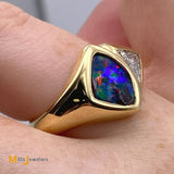Boulder Opal Trilliant Diamond 18K Yellow Gold Cocktail Ring Size 8.75