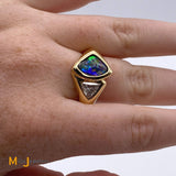 Boulder Opal Trilliant Diamond 18K Yellow Gold Cocktail Ring Size 8.75