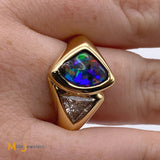 Boulder Opal Trilliant Diamond 18K Yellow Gold Cocktail Ring Size 8.75