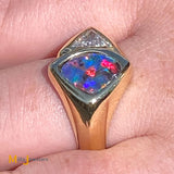 Boulder Opal Trilliant Diamond 18K Yellow Gold Cocktail Ring Size 8.75