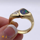 Boulder Opal Trilliant Diamond 18K Yellow Gold Cocktail Ring Size 8.75