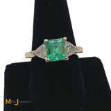 14K Yellow Gold 2.35ct Colombian Emerald Diamond Ring Size 8.25