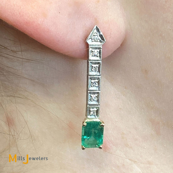 Two-Tone 2.06cts Colombian Emerald 0.36cts Diamonds Dangle Earrings