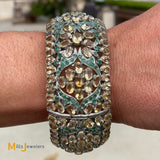 Estate Citrine and Emerald Embellished Silver Bangle Bracelet