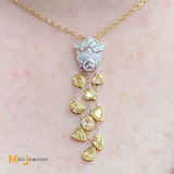 18K Yellow Gold 2ctw Yellow White Diamonds Dangle Pendant Necklace