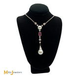 18K White Gold Freshwater Pearl 2.15ct Pink Tourmaline 0.53cts Diamond Necklace
