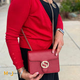 Gucci Marmont Red Leather Interlocking GG Crossbody Bag